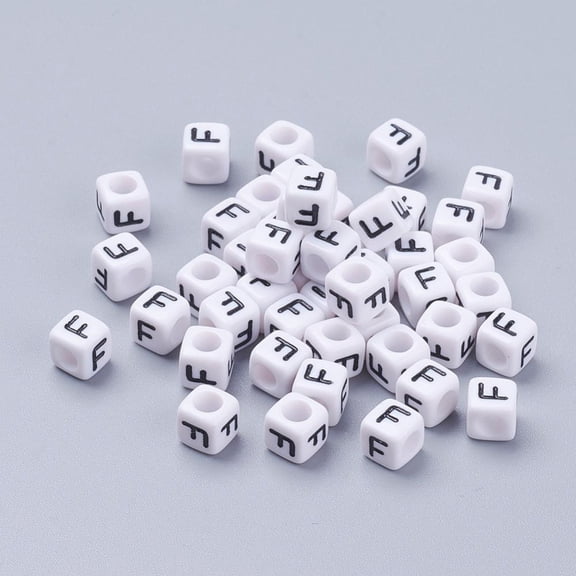 Letter F Acrylic Cube Beads Horizontal Hole White Size: about 6mm wide 6mm long 6mm high hole: 3.2mm about 300pcs/50g DIY