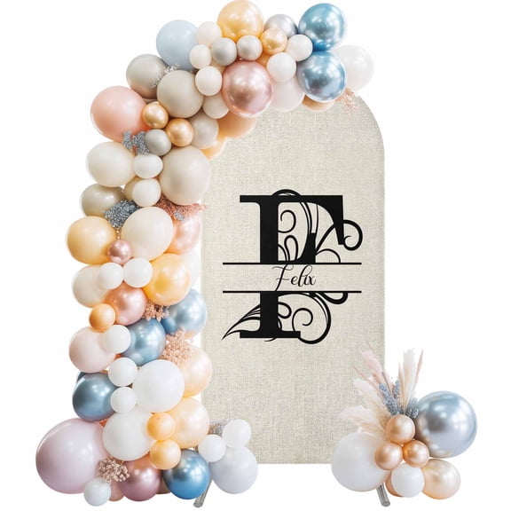 Letter F Arch Backdrop Cover 6x2.6 Ft, Spandex Wedding Arch Stand Cover, Monogram Words Round Top Stretch Fitted Background Covers for Birthday Ceremony Party Decor