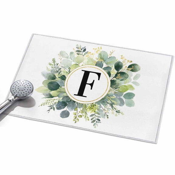 Letter F Area Rugs 2x3ft Alphabet Green Eucalyptus Leaves Plant Simple Floor Rug Non Slip Low Pile Ultra Soft Throw Carpet for Entryway Indoor Entrance Kitchen Bathroom