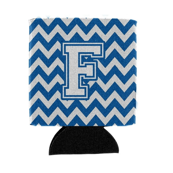 Letter F Chevron Blue and White Can or Bottle Hugger