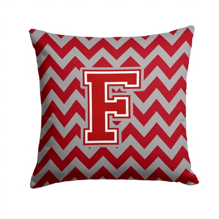 Letter F Chevron Maroon and White Fabric Decorative Pillow