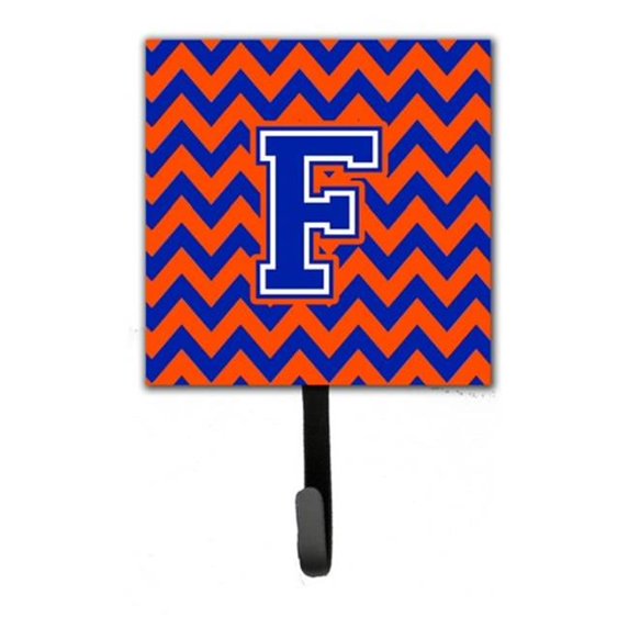 Letter F Chevron Orange & Blue Leash or Key Holder, 6 x 1.25 x 4.25 in.