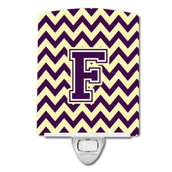 Letter F Chevron Purple & Gold Ceramic Night Light