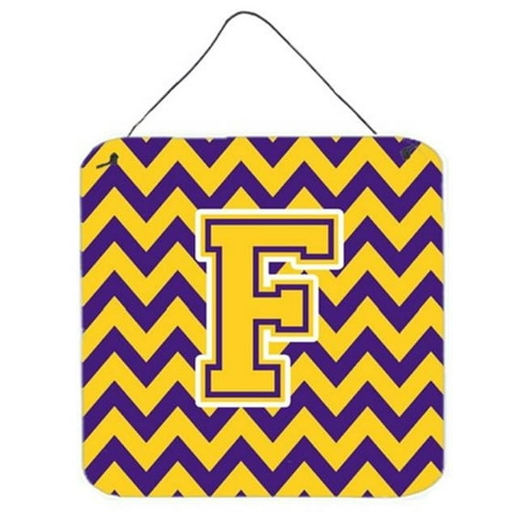 Letter F Chevron Purple & Gold Wall or Door Hanging Prints, 6 x 0.02 x 6 in.
