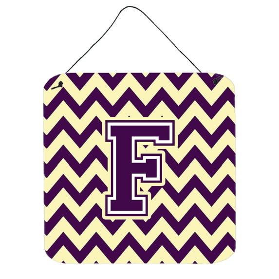 Letter F Chevron Purple and Gold Wall or Door Hanging Prints