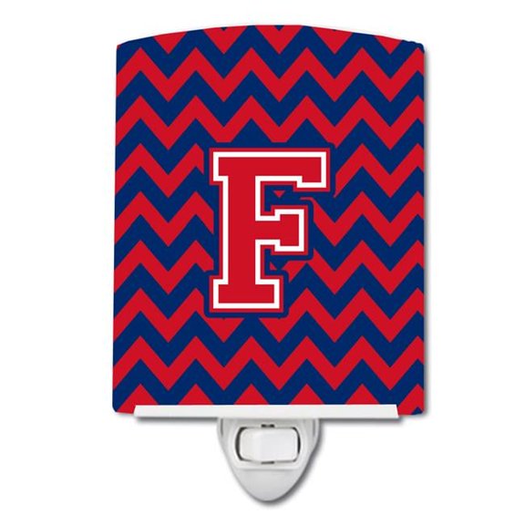 Letter F Chevron Yale Blue & Crimson Ceramic Night Light
