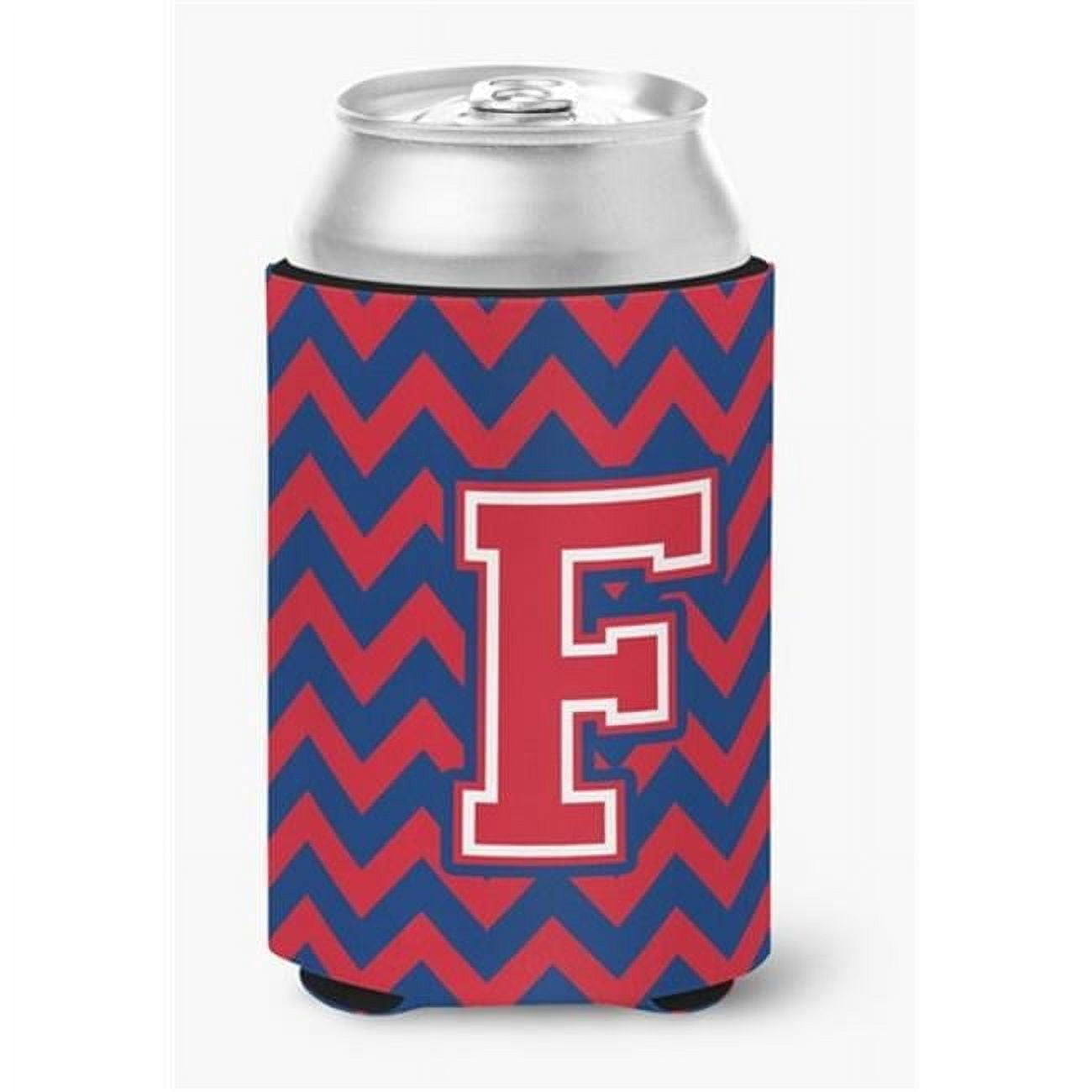 Letter F Chevron Yale Blue and Crimson Can or Bottle Hugger