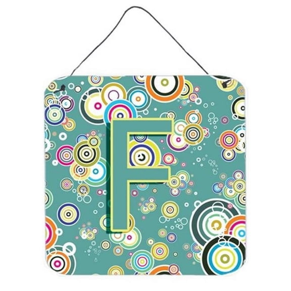 Letter F Circle Circle Teal Initial Alphabet Wall and Door Hanging Prints