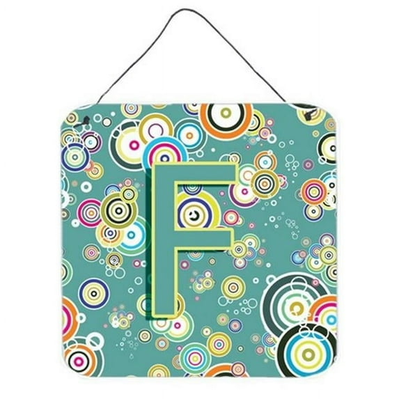 Letter F Circle Circle Teal Initial Alphabet Wall and Door Hanging Prints