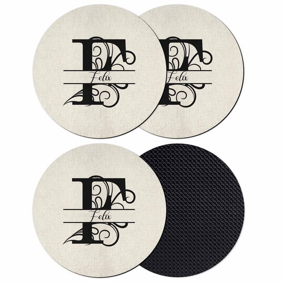 Letter F Coasters Set of 4, Soft Absorbent Coasters for Drinks, Monogram Words Non-Slip Cup Coaster Mat with Rubber Bottom for Home Kitchen Desk Coffee Bar Table Decor 4"