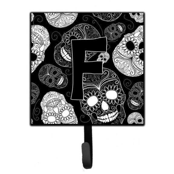 Letter F Day of the Dead Skulls Black Leash or Key Holder