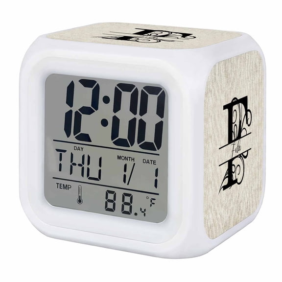 Letter F Digital Alarm Clock for Bedrooms, Smart LED Alarm Clock with 7 Color Changing Night Light, Monogram Words Silent Wake Up Clocks for Sleep Study Cooking 3.2"x3.2"