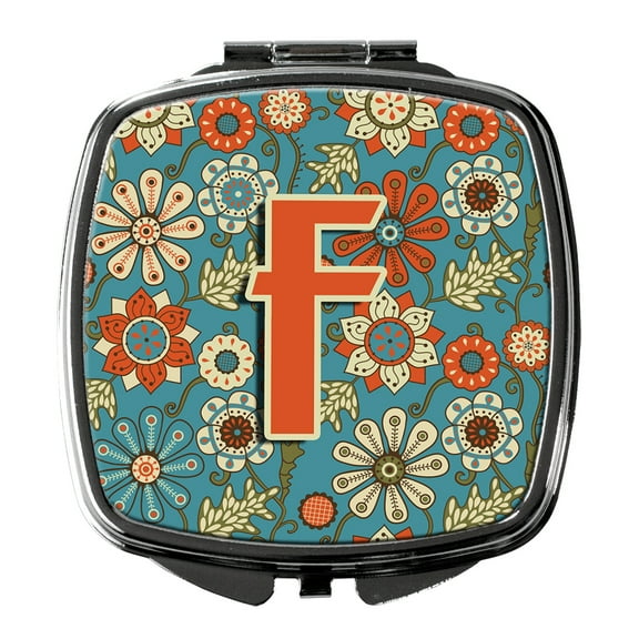 Letter F Flowers Retro Blue Compact Mirror CJ2012-FSCM