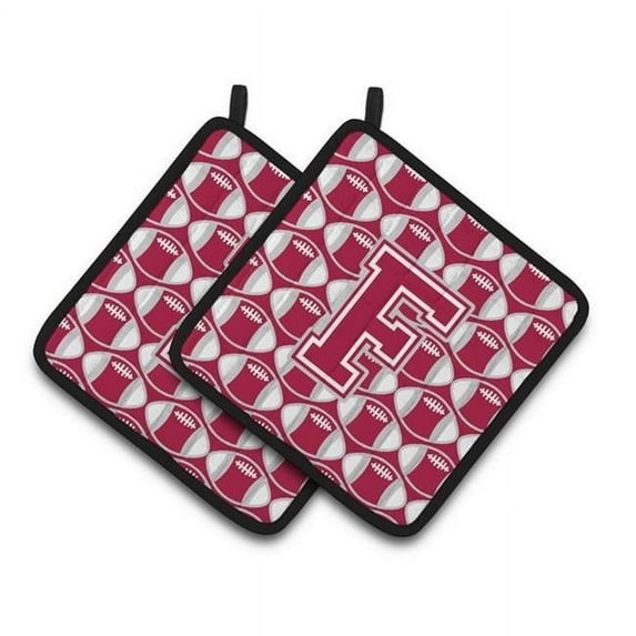 Letter F Football Crimson - Grey & White Pair of Pot Holders - 7.5 x 3 x 7.5 in.