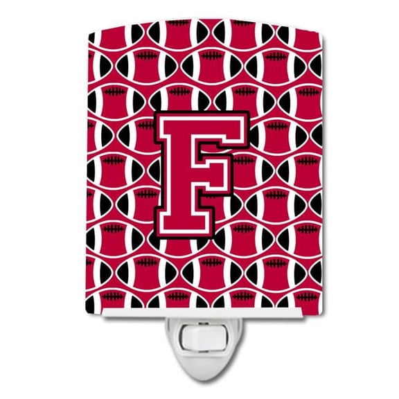 Letter F Football Crimson & White Ceramic Night Light