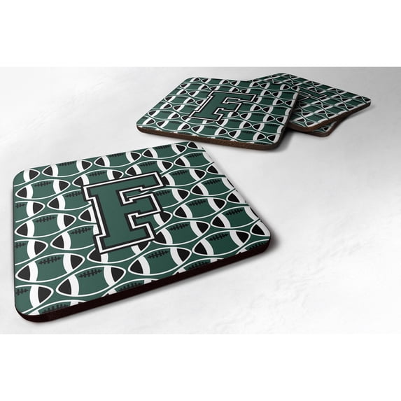 Letter F Football Green and White Foam Coaster Set of 4