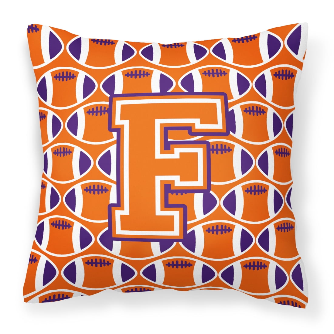 Letter F Football Orange, White and Regalia Fabric Decorative Pillow
