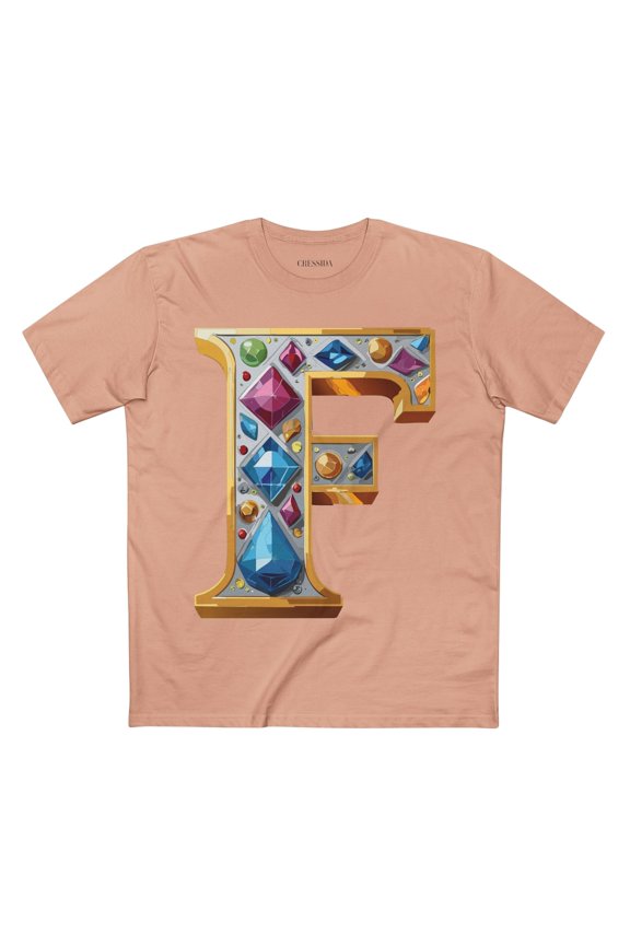 Letter F Graphic Design Tee Unisex 100 Cotton With Antique Gold Letters Artwork T-Shirt
