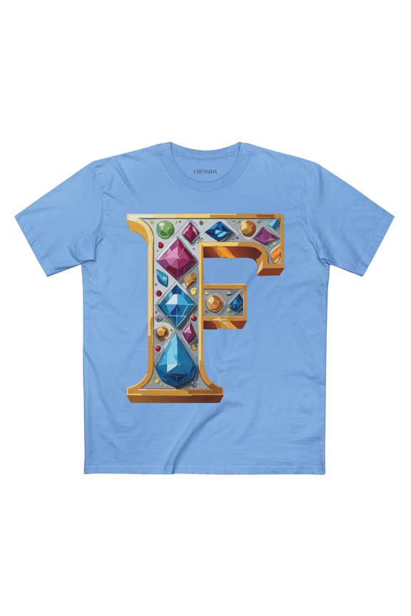 Letter F Graphic Design Tee Unisex 100 Cotton With Antique Gold Letters Artwork T-Shirt