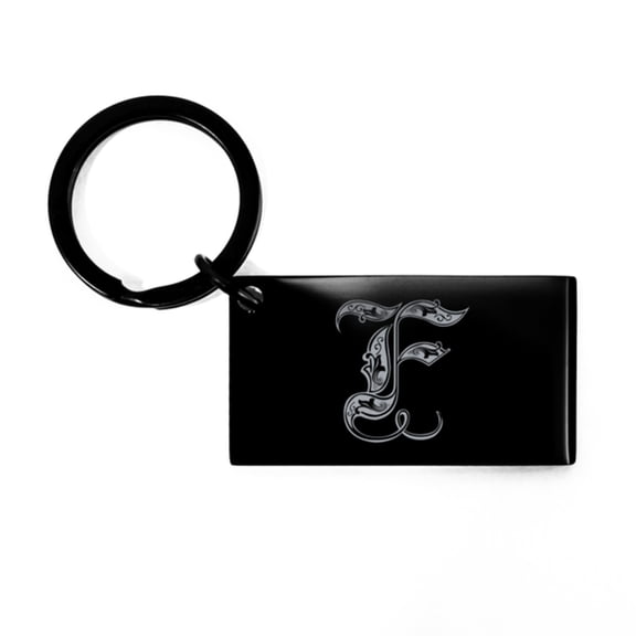 Letter F Initial Keychain for Men F Monogram Gift for Her Personalized Alphabet Name Black Stainless Steel Key Chain