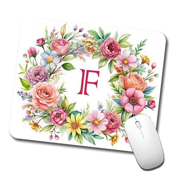 Letter F Initial Monogram Flowers Floral Mouse Pad Low Profile Gaming Mat