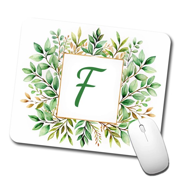 Letter F Initial Monogram Frame Leaf Mouse Pad Low Profile Gaming Mat
