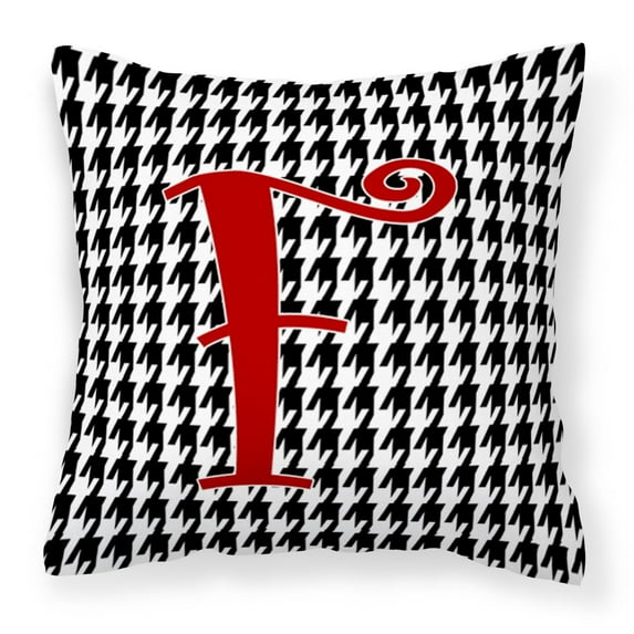 Letter F Initial Monogram - Houndstooth Black Fabric Decorative Pillow