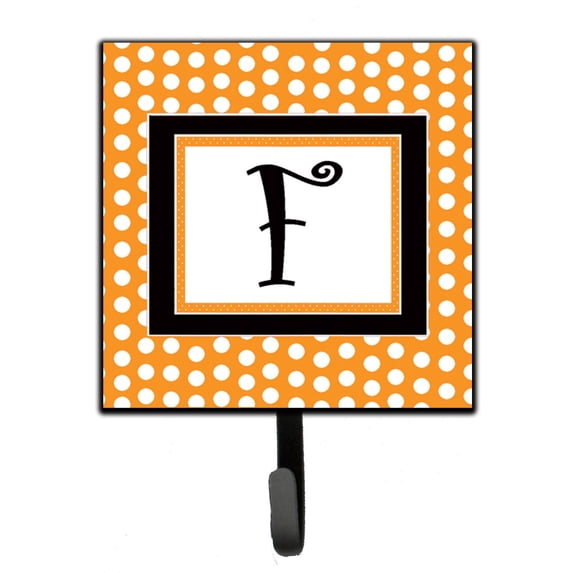 Letter F Initial Monogram - Orange Polkadots Leash or Key Holder