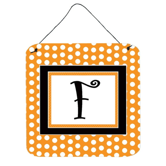 Letter F Initial Monogram - Orange Polkadots Wall or Door Hanging Prints