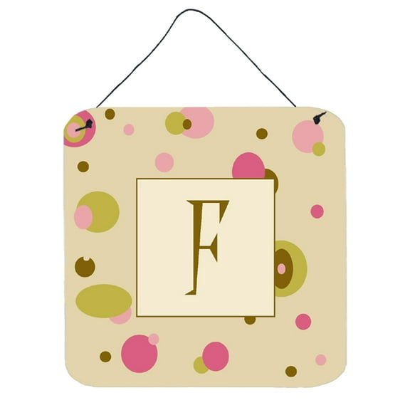 Letter F Initial Monogram - Tan Dots Wall or Door Hanging Prints
