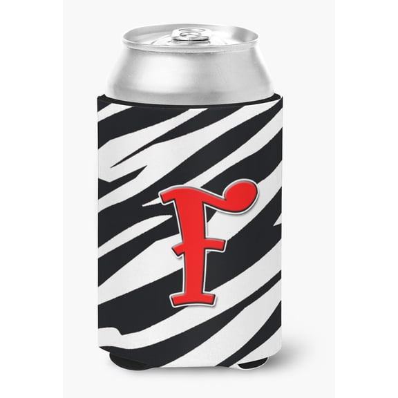 Letter F Initial Monogram - Zebra Red Can or Bottle Hugger