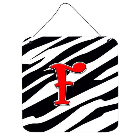 Letter F Initial Monogram - Zebra Red Wall or Door Hanging Prints