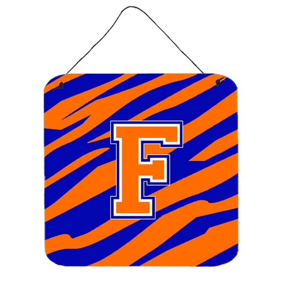 Letter F Initial Tiger Stripe - Blue Orange Wall or Door Hanging Prints