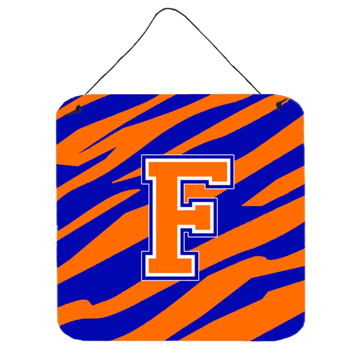 Letter F Initial Tiger Stripe Blue Orange Wall or Door Hanging Prints