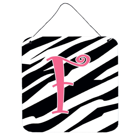 Letter F Initial  Zebra Stripe and Pink Wall or Door Hanging Prints