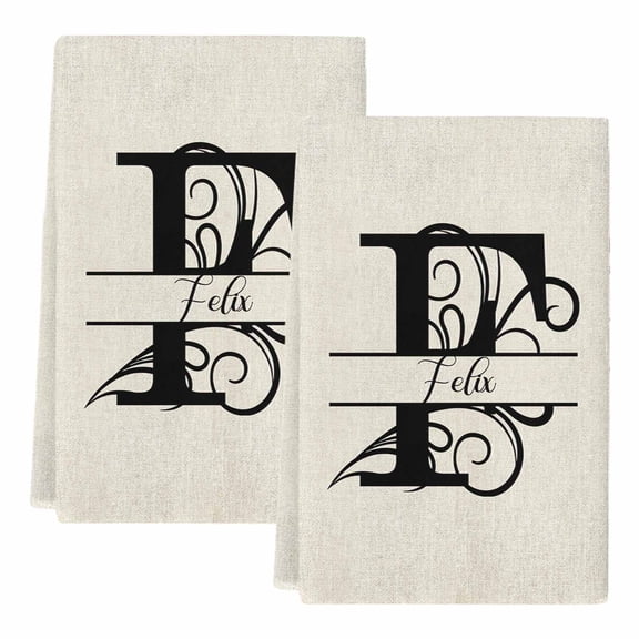 Letter F Kitchen Towels Set of 2, Absorbent Microfiber Dish Tea Towels with Hanging Loop, Monogram Words Resuable Hand Towel for Home Kitchen Cooking Cleaning 18"x28"