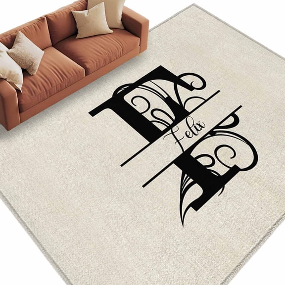 Letter F Large Area Rugs for Bedroom Living Room, Soft Non Slip Carpet Bedside Rug, Monogram Words Rectangular Floor Cover Kitchen Accent Rug 6'x9' for Dining Room/Office