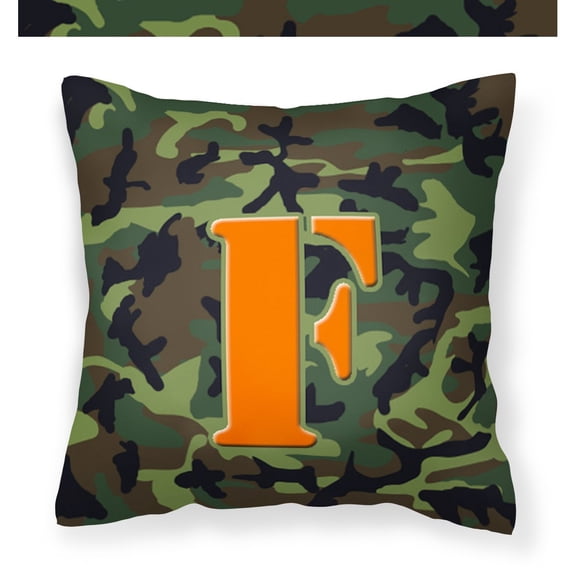 Letter F Monogram - Camo Green Fabric Decorative Pillow