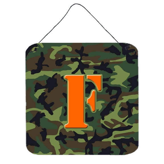 Letter F Monogram - Camo Green Wall or Door Hanging Prints