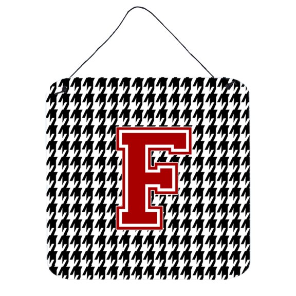 Letter F Monogram - Houndstooth Black Wall or Door Hanging Prints