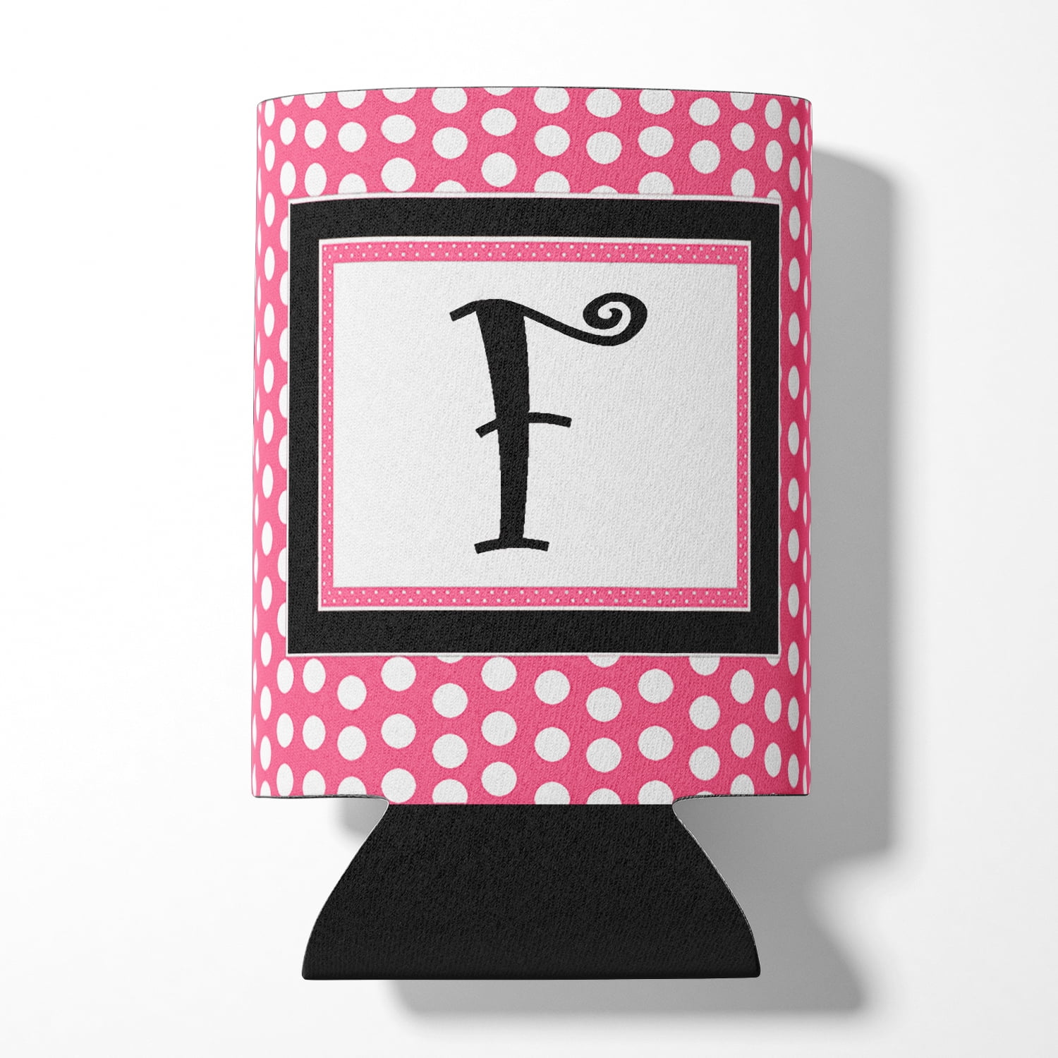Letter F Monogram - Pink Black Polka Dots Can or Bottle Hugger