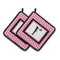 thumbnail image 1 of Letter F Monogram - Pink Black Polka Dots Pair of Pot Holders, 1 of 7