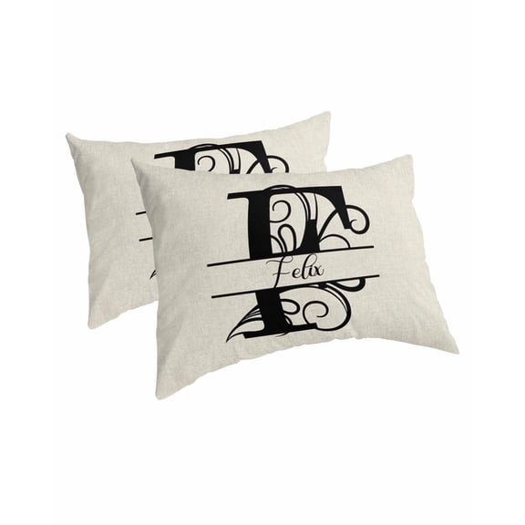 Letter F Pillow Covers Standard Size 2 Pack, Monogram Words Soft Bed Throw Pillowcases Breathable Cooling Long Lumbar Body Pillow Sham Cover for Bed Sofa 20''x26''