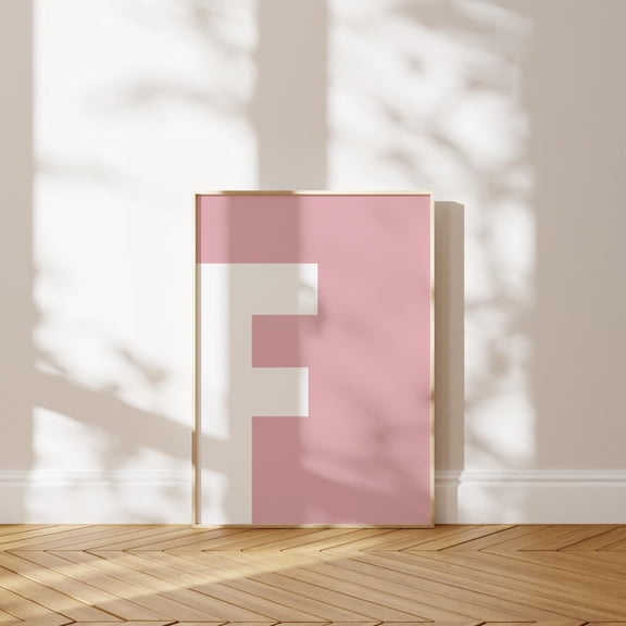 Letter F Print Pink Bold Alphabet Print Initial Preppy Room Letters Home Decor #2700, 16x24 UNFRAMED