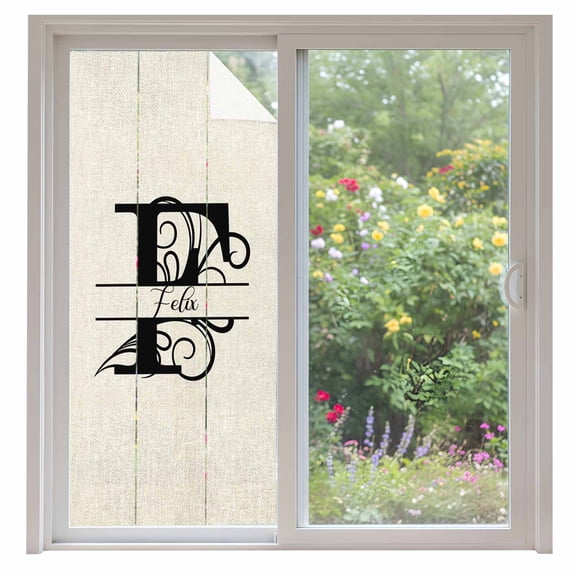 Letter F Privacy Window Film, Decorative Frosted Glass Window Film, Monogram Words Reusable Peel and Stick Static Cling for Home Bathroom Office Glass Door 35.4"x78.7"