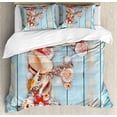 thumbnail image 1 of Letter F Queen Size Duvet Cover Set, Coastal Image with Soft Color Sea Related Animal Shells Alphabet, Decorative 3 Piece Bedding Set with 2 Pillow Shams, Pale Blue Ivory Dark Coral, by Ambesonne, 1 of 3