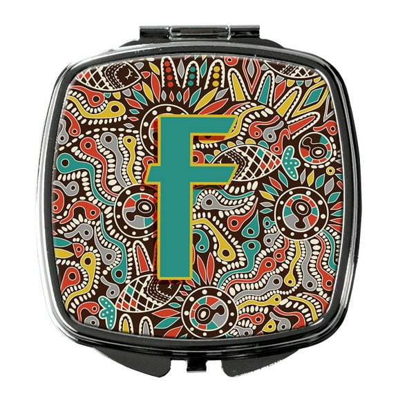 Letter F Retro Tribal Alphabet Initial Compact Mirror
