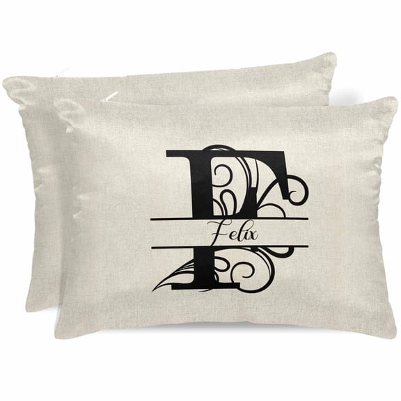 Letter F Satin Pillowcase for Hair and Skin with Zipper, Soft Breathable Cooling Silk Pillow Cases, Monogram Words Throw Pillow Covers Queen Size 20"x30" Set of 2