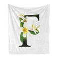 thumbnail image 1 of Letter F Soft Flannel Fleece Blanket, Frangipani Lively Green Leaves Vibrant Color Floral Letter F Alphabet Art, Cozy Plush for Indoor and Outdoor Use, 70" x 90", Yellow Green Black, by Ambesonne, 1 of 5