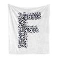 thumbnail image 1 of Letter F Soft Flannel Fleece Throw Blanket, Creative Game Day Themed Letter with Soccer Balls Stacked Arrangement, Cozy Plush for Indoor and Outdoor Use, 50" x 60", Black and White, by Ambesonne, 1 of 5